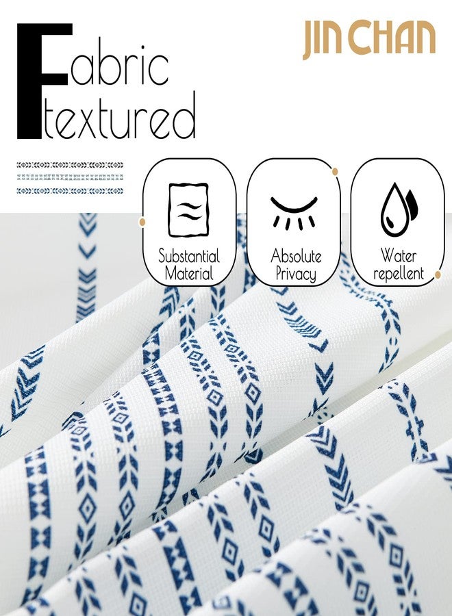 jinchan Blue and White Boho Striped Shower Curtain Modern Waterproof Fabric Shower Curtains for Bathroom with 12 Hooks 70x72 inches - Image 5