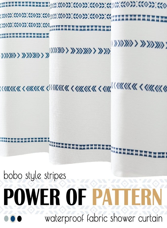 jinchan Blue and White Boho Striped Shower Curtain Modern Waterproof Fabric Shower Curtains for Bathroom with 12 Hooks 70x72 inches - Image 4