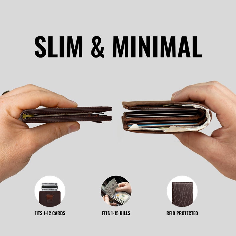 Kings Loot Wallet for Men | Minimalist Slim RFID Blocking Leather Design with Cash Pocket & Card Pull Strap | Holds 1-15 Cards | Stylish & Durable Wallets (Umber) - Image 4