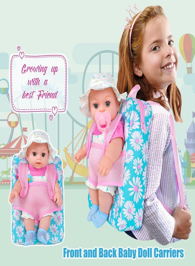 DOTVOSY 12" Girls Baby Doll Daisy Theme Backpack Carrier Playset,12 Inch Reborn Baby Dolls With Accessories And Clothes Set Toy Stuffs Pink Hanky Diaper Bottle Nipple And Gifts For Baby Toddler Age 3+ - Image 4