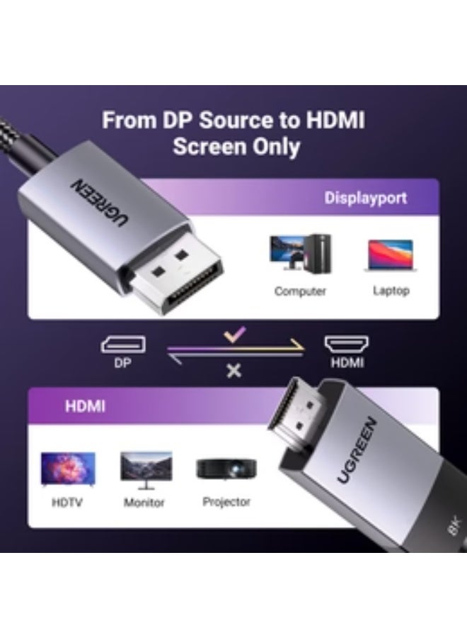 يو جرين Ugreen DisplayPort to HDMI cable Ugreen DP115, 8k 60 Hz, 2m (black) multicolour - Image 4