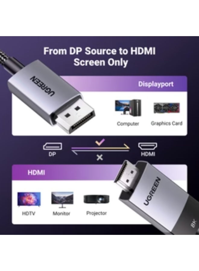 يو جرين Ugreen DisplayPort to HDMI cable Ugreen DP115, 8k 60 Hz, 2m (black) multicolour - Image 3