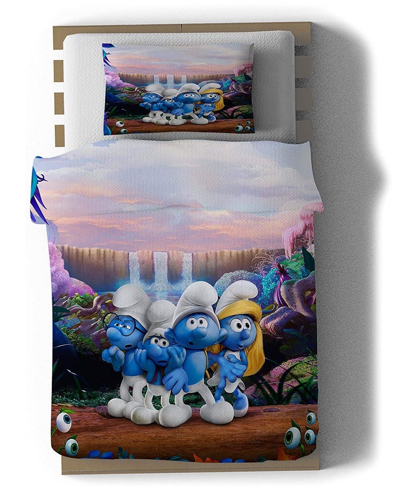 Laying Style Soft Touch Velvet 3D Cartoon Digital Print Single Bedsheet with 1 Pillow Cover (Multicolour) - Image 1