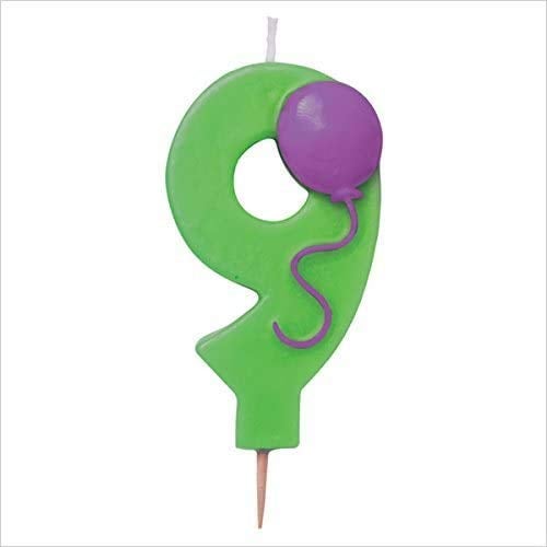 CREATIVE CONVERTING Wanna Party Creative Converting Molded Numeral with Balloon Birthday Cake Candle, 9, Green - Image 2