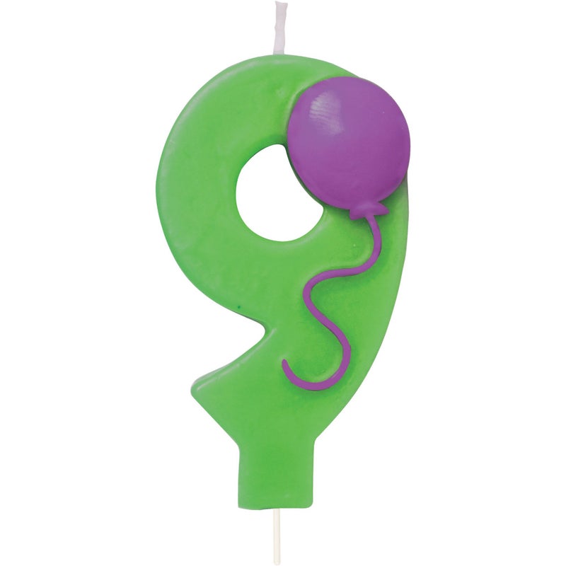 CREATIVE CONVERTING Wanna Party Creative Converting Molded Numeral with Balloon Birthday Cake Candle, 9, Green - Image 4