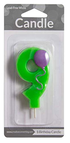CREATIVE CONVERTING Wanna Party Creative Converting Molded Numeral with Balloon Birthday Cake Candle, 9, Green - Image 3