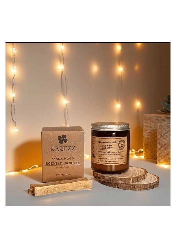 KAREZZ KAREZZ Sandalwood Scented Candle,200g . Plant Wax Based.Eco Friendly Aromatherapy Candle, Clean-Burning Cotton Wick, Calming Fragrance for Stress Relief- Ideal for Home Decor & Relaxation 