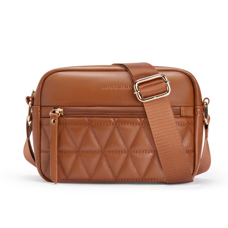 Missnine Small Crossbody Purse Women Quilted Crossbody Bags Soft Leather Shoulder Handbags with Adjustable Strap (Quilted-Brown, Small) - Image 1
