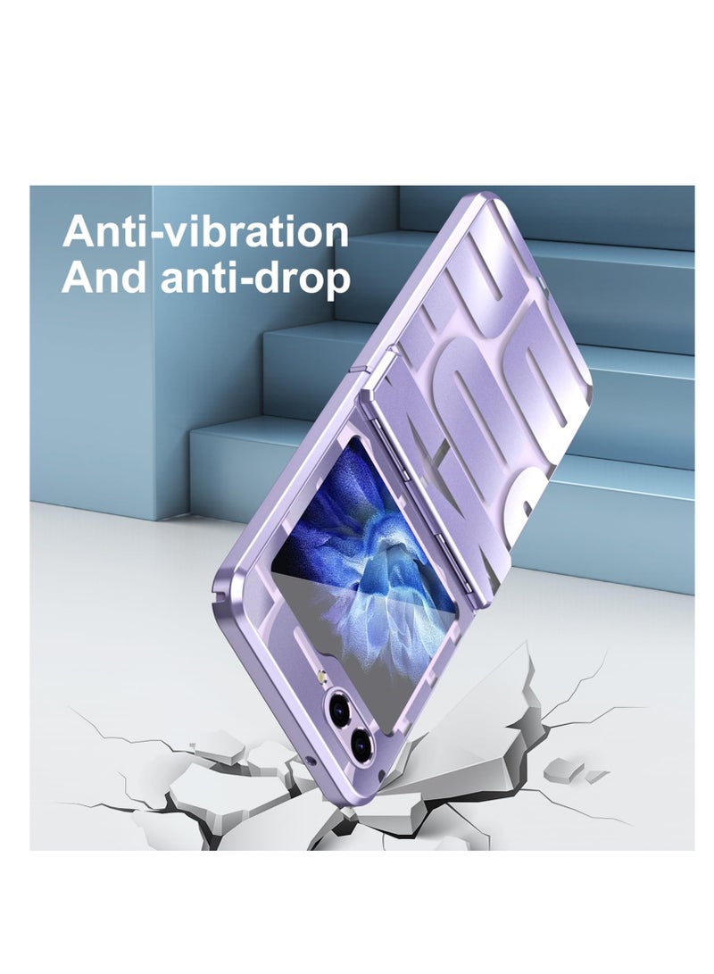 SOLARAE حافظة واقية قابلة للطي تغطي بالكامل مع واقي شاشة لهاتف سامسونج جالكسي زد فليب 5 (2023) - حماية من السقوط بمعايير عسكرية، تصميم شفاف، لون بنفسجي. - Image 4