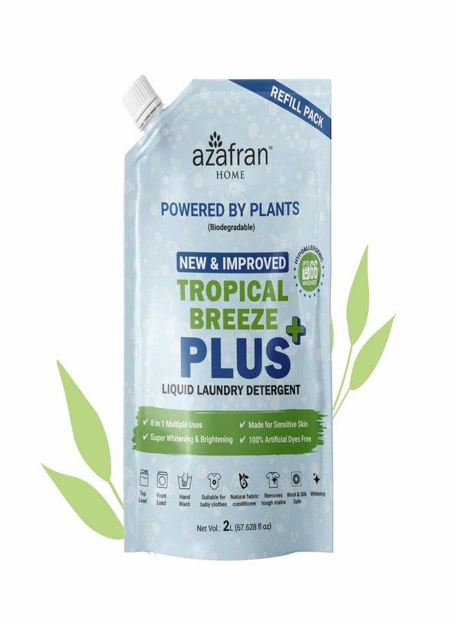 azafran ﻿Azafran Plant Based 8in1 Tropical Breeze Liquid Laundry Detergent, Whitens & Brightens, Removes Tough Stains, Ideal for Top or Front Load, All Clothes, Delicates & Baby Clothes (2 Liter Refill) - Image 1