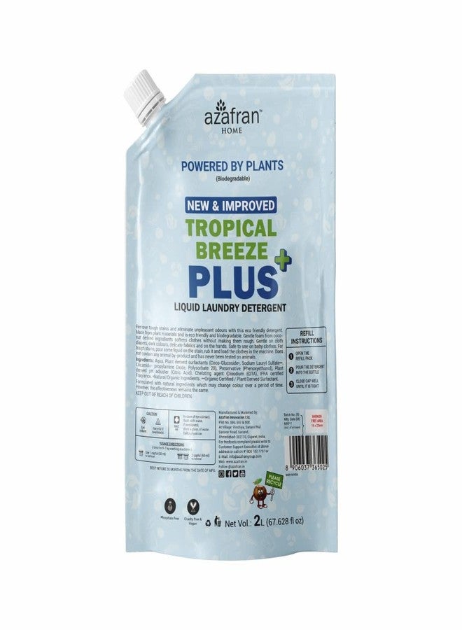 azafran ﻿Azafran Plant Based 8in1 Tropical Breeze Liquid Laundry Detergent, Whitens & Brightens, Removes Tough Stains, Ideal for Top or Front Load, All Clothes, Delicates & Baby Clothes (2 Liter Refill) - Image 2