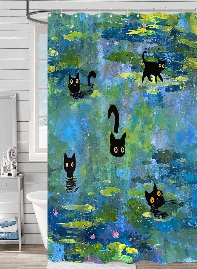 Accnicc Cute Cat Shower Curtain Funny Fun Cool Cats Monet Shower Curtains for Bathroom Water Lilies Waterproof Fabric Bath Curtain Decor 72 X 72 Inch - Image 5