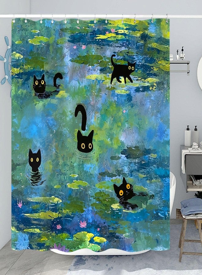 Accnicc Cute Cat Shower Curtain Funny Fun Cool Cats Monet Shower Curtains for Bathroom Water Lilies Waterproof Fabric Bath Curtain Decor 72 X 72 Inch - Image 4