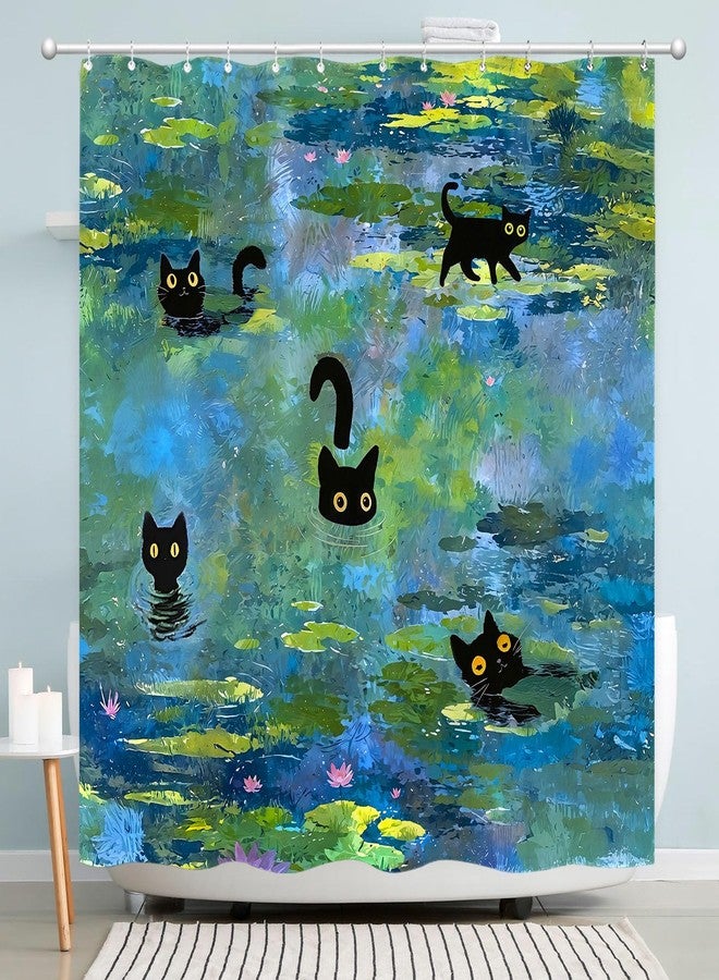 Accnicc Cute Cat Shower Curtain Funny Fun Cool Cats Monet Shower Curtains for Bathroom Water Lilies Waterproof Fabric Bath Curtain Decor 72 X 72 Inch - Image 3