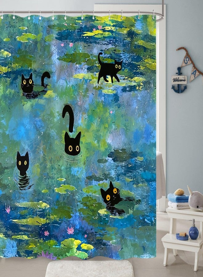 Accnicc Cute Cat Shower Curtain Funny Fun Cool Cats Monet Shower Curtains for Bathroom Water Lilies Waterproof Fabric Bath Curtain Decor 72 X 72 Inch - Image 2