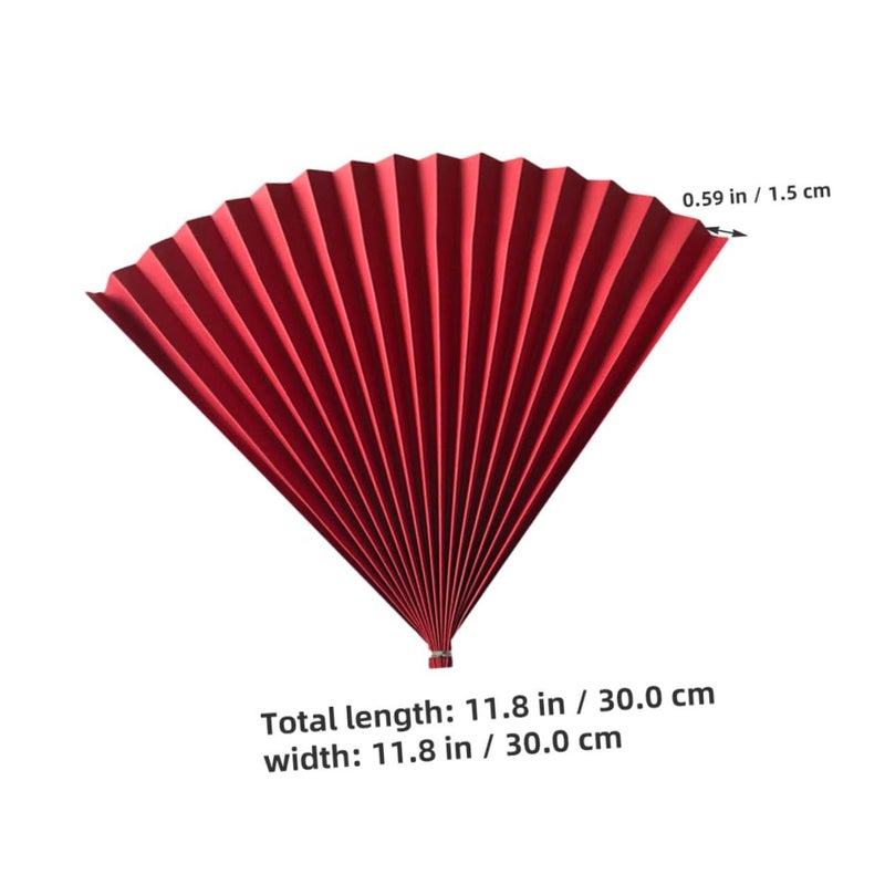 Red Chinese Paper Folding Fans 2pcs Photography Props Antique Style Handheld Decoration - Image 3