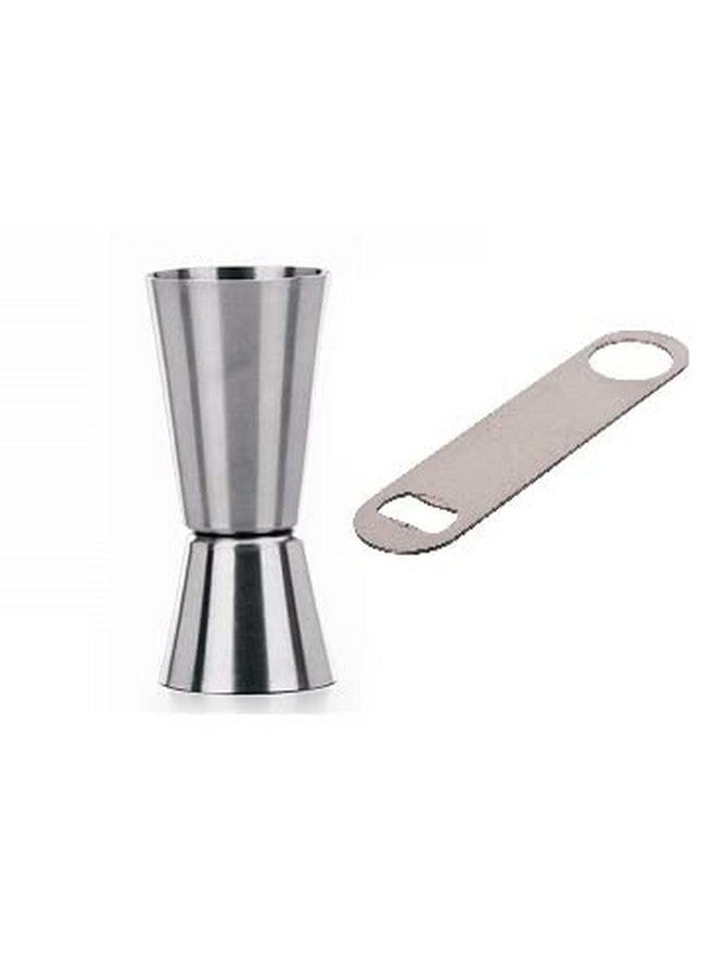 Dynore Stainless Steel Set of 2 Bottle Opener with Double Sided Tall peg Measure 30/60 - Image 1