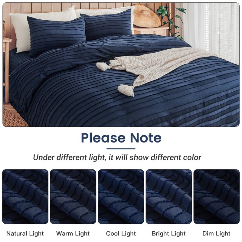 NEXHOME PRO Duvet Cover King Size, Navy 3 Pieces Boho Tufted Duvet Cover Set, Soft and Lightweight Microfiber Comforter Cover Set for All Season (Navy King, 104 x 90)-No Comforter - Image 5