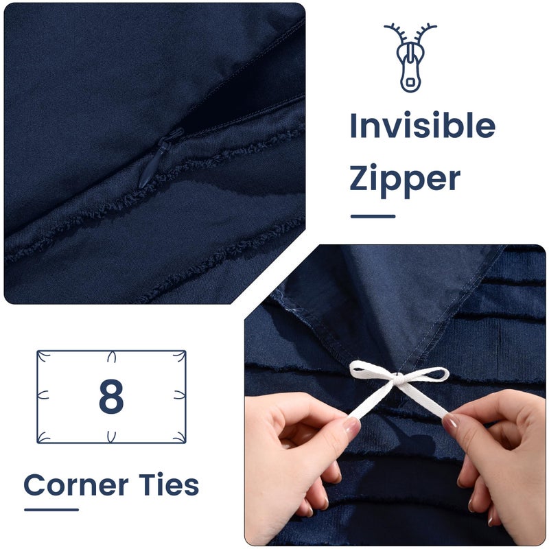 NEXHOME PRO Duvet Cover King Size, Navy 3 Pieces Boho Tufted Duvet Cover Set, Soft and Lightweight Microfiber Comforter Cover Set for All Season (Navy King, 104 x 90)-No Comforter - Image 4