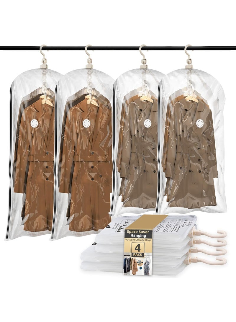 TAILI Hanging Vacuum Storage Sealer Bags Space Saver Bag for Clothing, Suits and Jackets, Closet Organizers, Travel, Set of 4 (2 Long, 2 Short), Clear - Image 1