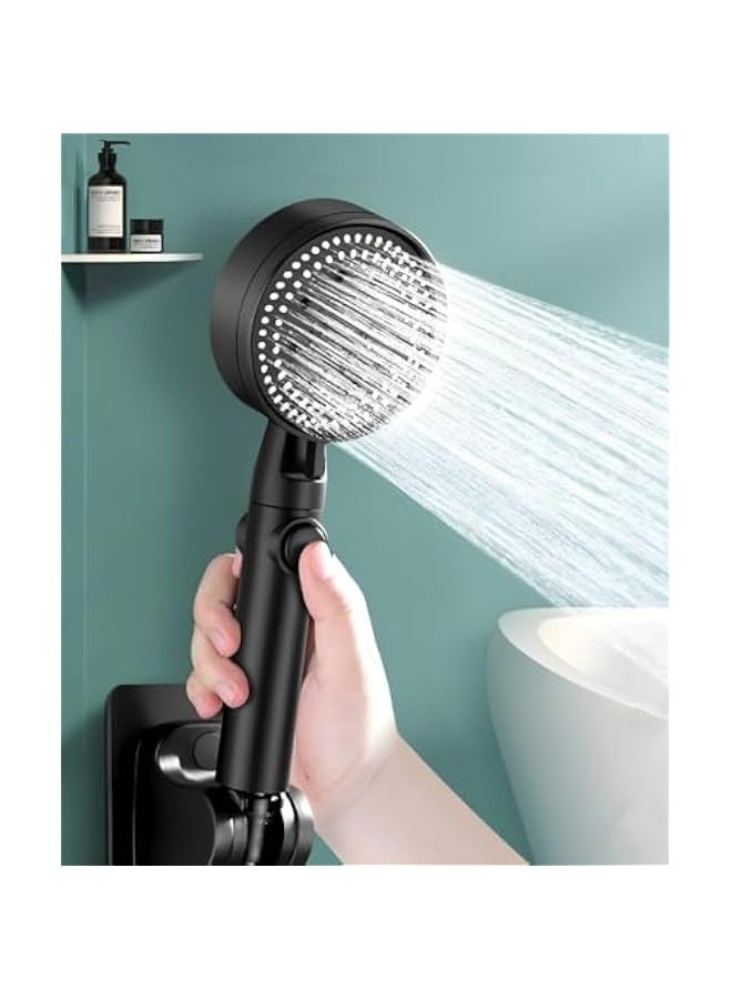 بيوينتي رأس دش عالي الضغط بـ 5 سرعات قابلة للتعديل محمول باليد مع خرطوم وفوهة دش للحمام بمفتاح بلمسة واحدة سهل التركيب ومرشح (لون أسود) - Image 1