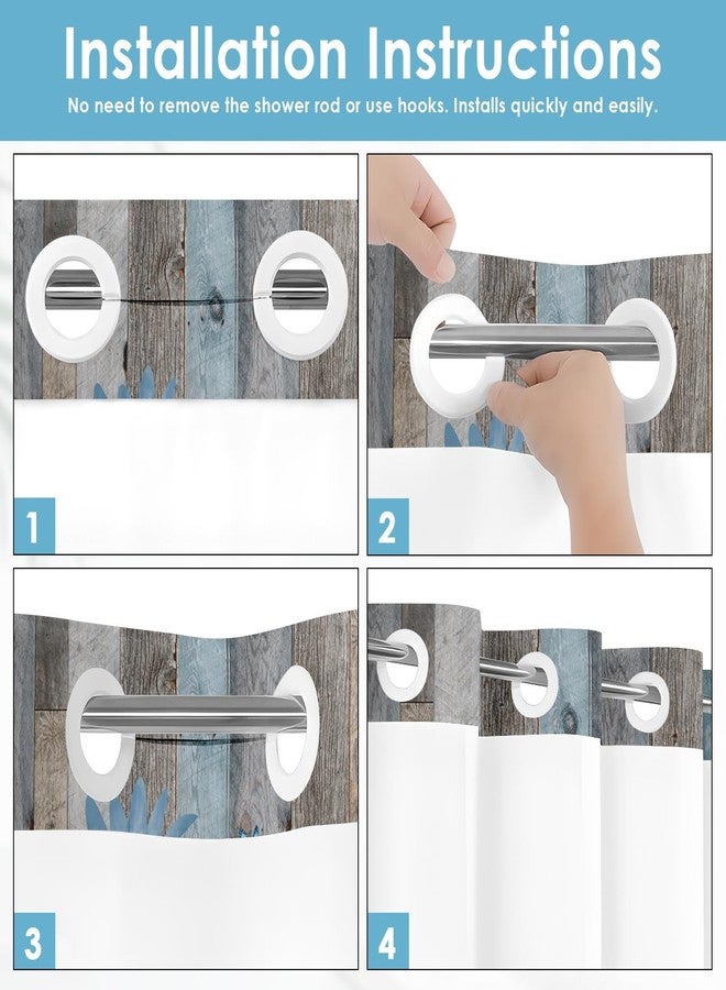 Nesphy No Hook Rustic Farmhouse Shower Curtain with Snap in Fabric Liner Set, Blue Daisy Flowers and Butterfly on Wooden Double Layers Waterproof with See Through Top Bath Curtain 71x74 Inch - Image 5