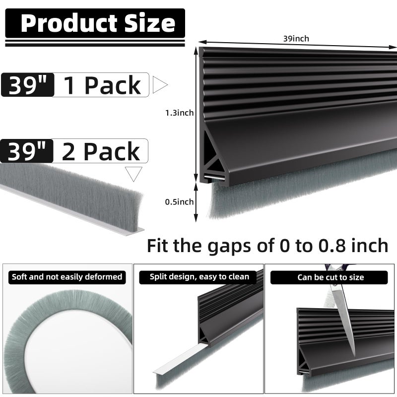 ESUFEIR 39â€ Under Door Draft Stopper with Brush,Bottom of Door Sweeps for Exterior & Interior,Gap Filler Sound Blocker Seal Strip,Draft Guard Dust Stopper(Black) - Image 5