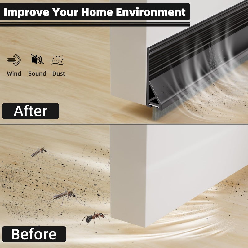 ESUFEIR 39â€ Under Door Draft Stopper with Brush,Bottom of Door Sweeps for Exterior & Interior,Gap Filler Sound Blocker Seal Strip,Draft Guard Dust Stopper(Black) - Image 4