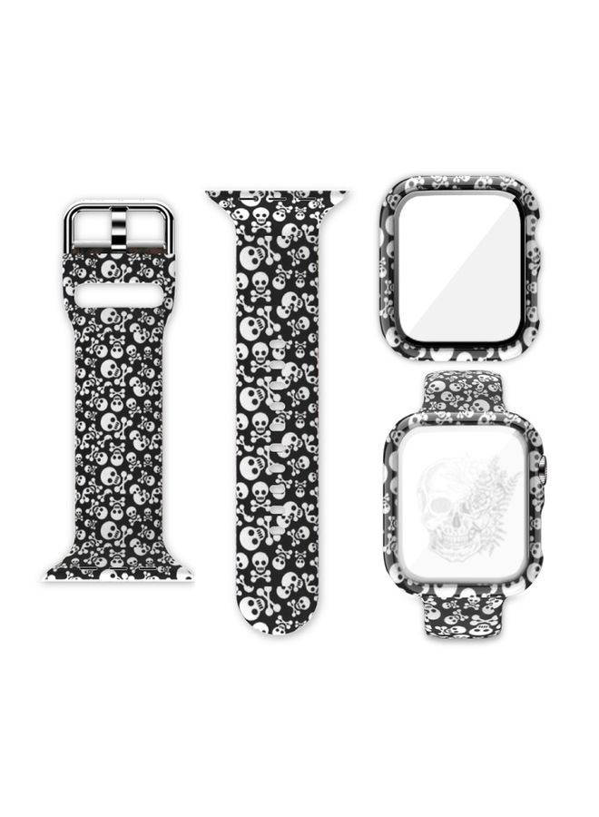 BURAQ Protective Cover Silicone Printing Integrated Watch Case Watch Band For Apple Watch Series  7  45mm / & 6 & SE & 5 & 4 44mm(Skull)