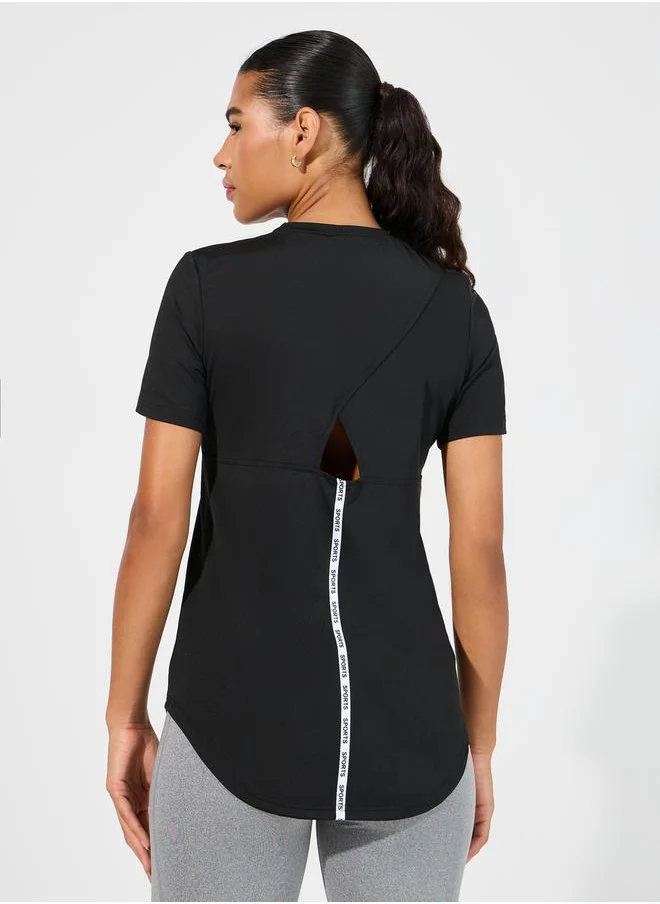 Styli Back Taping Cut-Out Detail Short Sleeve Top