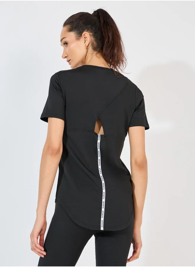 Styli Back Taping Cut-Out Detail Short Sleeve Top
