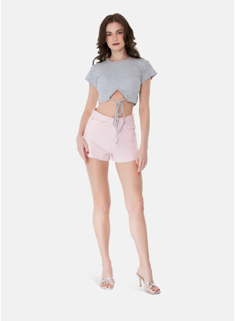 London Rag London Rag Light Pink Jeans High Waist Raw Hem Shorts
