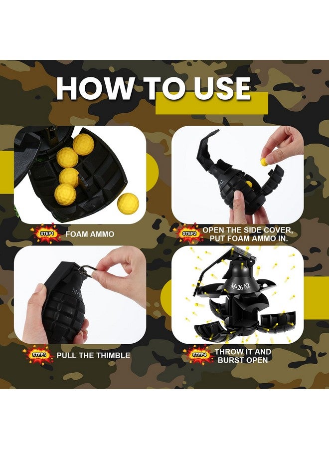 سراتي قطعتان من قنابل يدوية للعب المعركة مع 20 طلقة من ذخيرة الرغوة نموذج لعبة تكتيكية قنبلة يدوية وهمية ألعاب عسكرية للرياضة الخارجية لعبة تظاهرية للعب دور الجيش (أسود) - Image 3