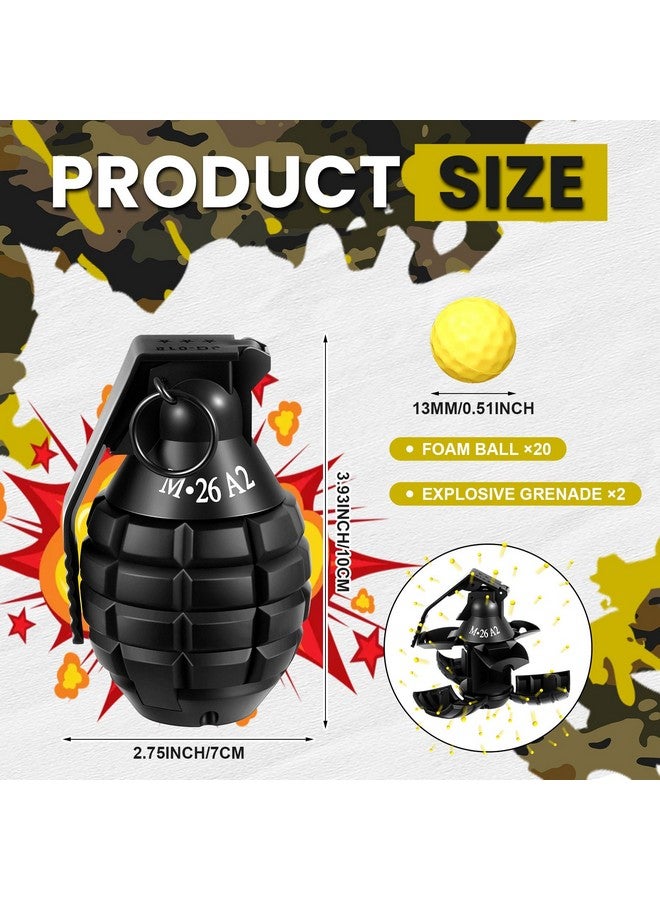 سراتي قطعتان من قنابل يدوية للعب المعركة مع 20 طلقة من ذخيرة الرغوة نموذج لعبة تكتيكية قنبلة يدوية وهمية ألعاب عسكرية للرياضة الخارجية لعبة تظاهرية للعب دور الجيش (أسود) - Image 2