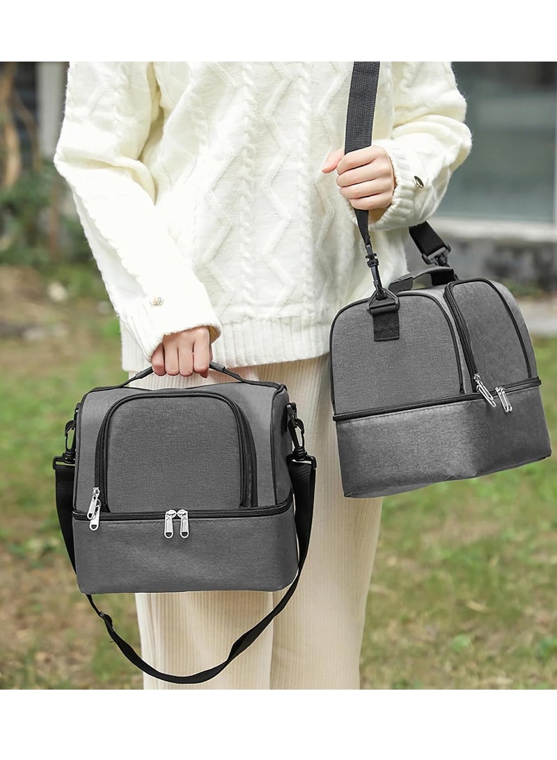 Flushrenic Lunch Bag,Thermal Bag with Foil Lining,Lunch Bag for Men and Women, Insulated Lunch Box Cooler Bag Dual Compartment with Removable Shoulder Strap, - Image 5