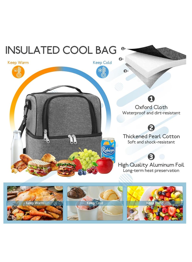 Flushrenic Lunch Bag,Thermal Bag with Foil Lining,Lunch Bag for Men and Women, Insulated Lunch Box Cooler Bag Dual Compartment with Removable Shoulder Strap, - Image 4