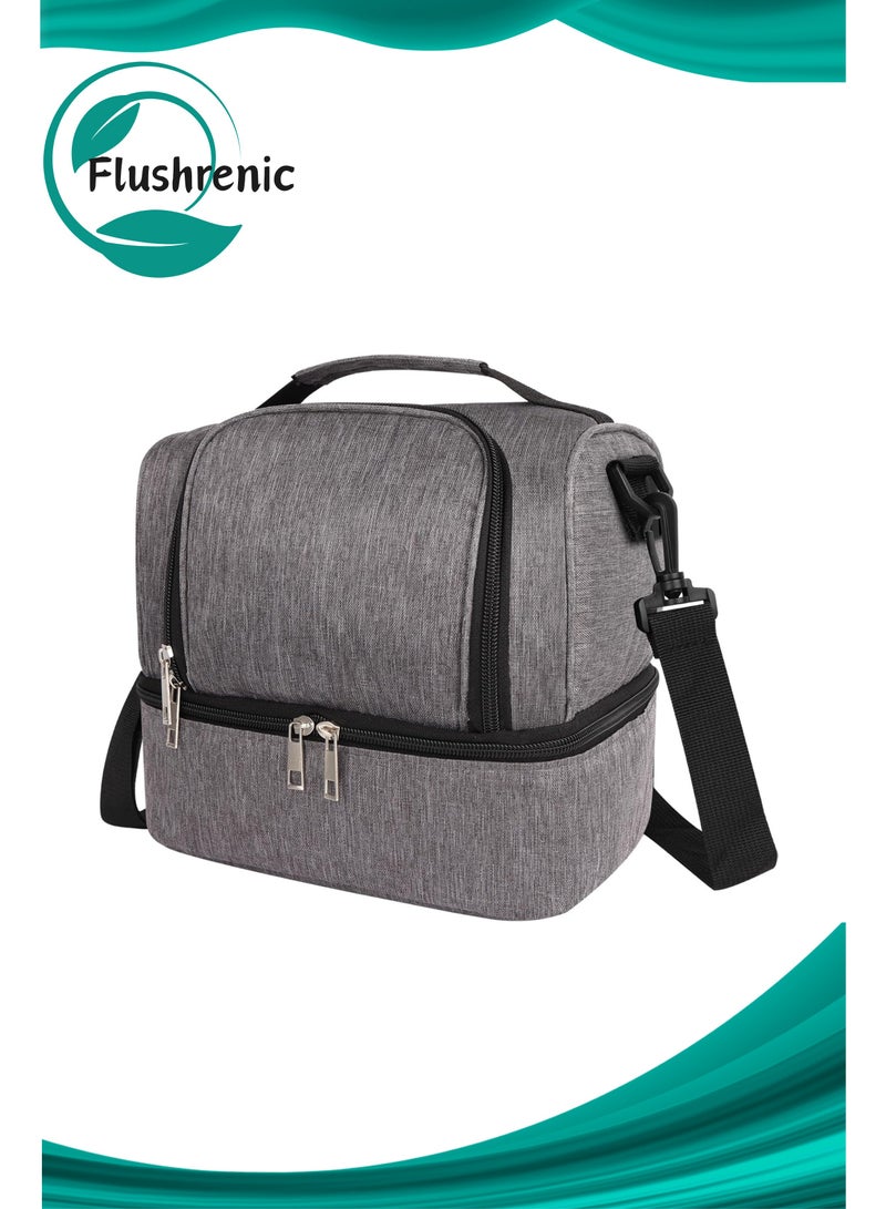 Flushrenic Lunch Bag,Thermal Bag with Foil Lining,Lunch Bag for Men and Women, Insulated Lunch Box Cooler Bag Dual Compartment with Removable Shoulder Strap, - Image 1