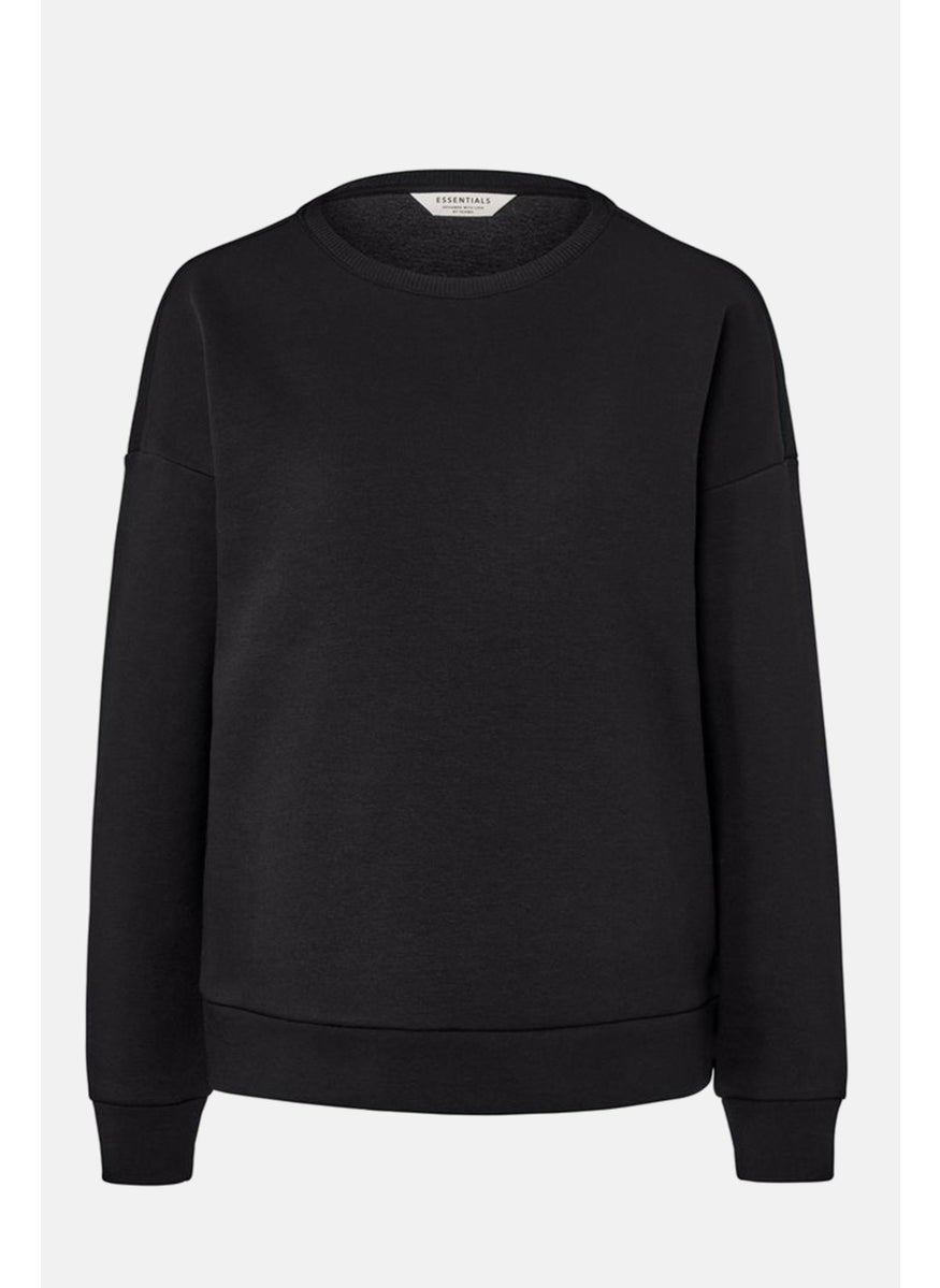 Tchibo Women Round Neck Long Sleeves Plain Sweatshirt, Black  - Image 2