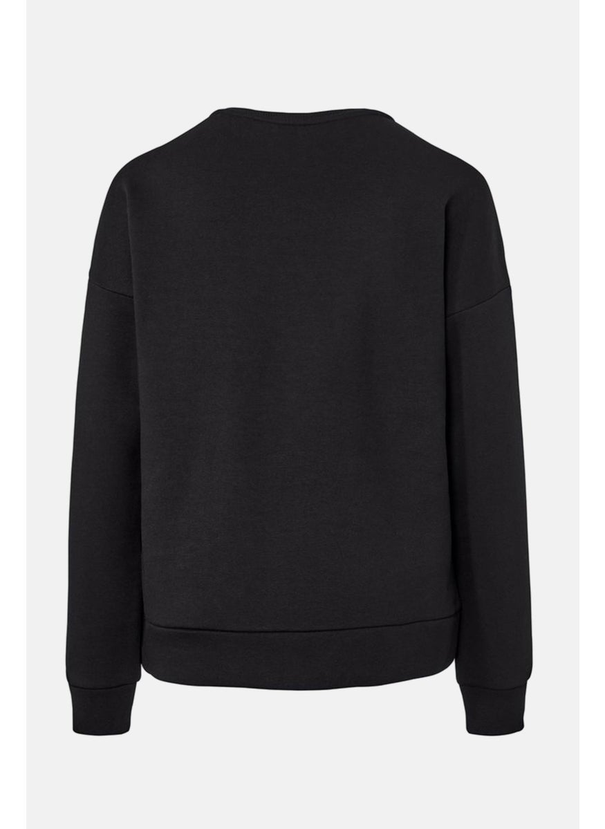 Tchibo Women Round Neck Long Sleeves Plain Sweatshirt, Black  - Image 3