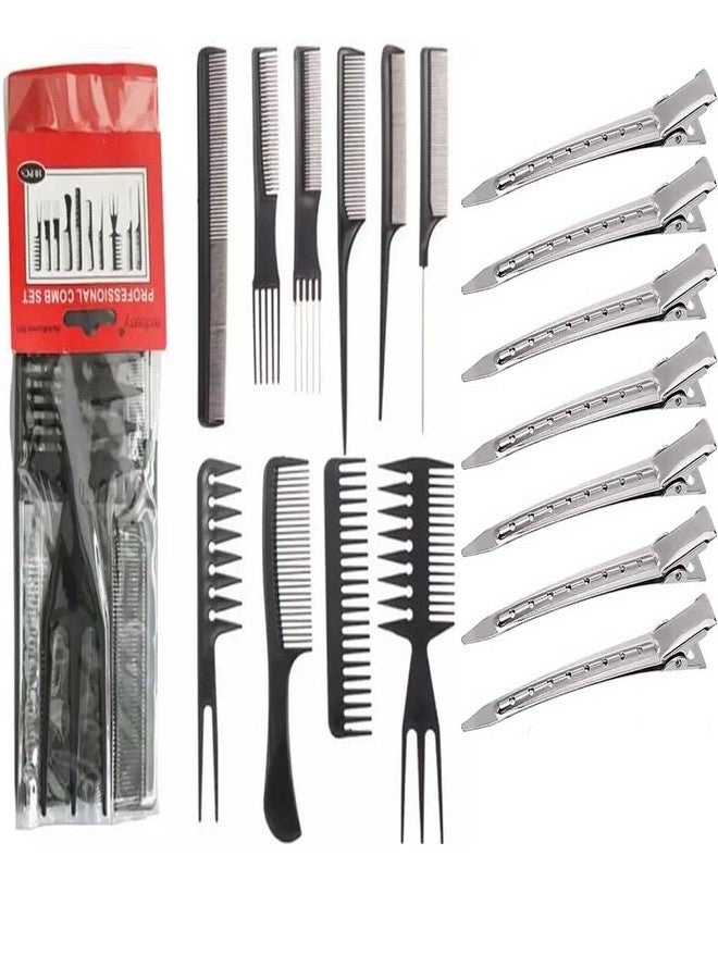 Calitate24 10Pcs Hair Comb Set Tail Comb, Dressing Comb, Wide Tooth Comb, Fine Tooth Comb Professional Hair Styling Combs & Brushes for Unisex Home & Salon Use with 6Pcs Hair Section Clips - Image 1
