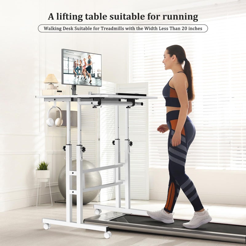 Enayplon Small Standing Desk with Wheels, Mobile Stand Up Desk, Portable Standing Table on Wheels for Walking Pad, Rolling Computer Desk Adjustable Height, Tall Table - Image 3