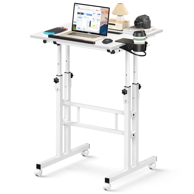 Enayplon Small Standing Desk with Wheels, Mobile Stand Up Desk, Portable Standing Table on Wheels for Walking Pad, Rolling Computer Desk Adjustable Height, Tall Table - Image 1