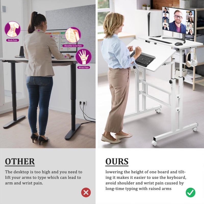 Enayplon Small Standing Desk with Wheels, Mobile Stand Up Desk, Portable Standing Table on Wheels for Walking Pad, Rolling Computer Desk Adjustable Height, Tall Table - Image 2