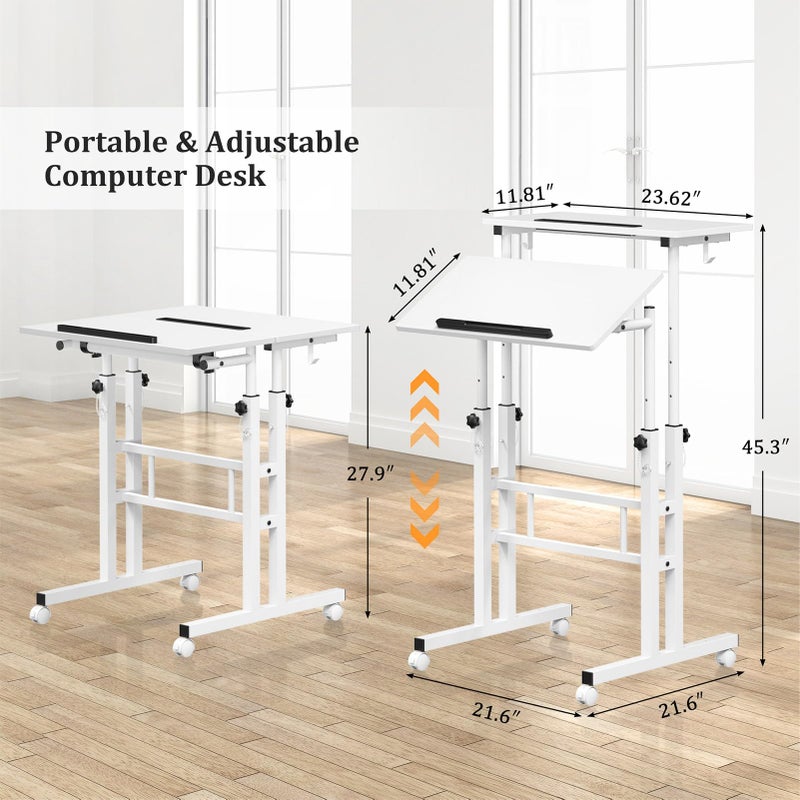 Enayplon Small Standing Desk with Wheels, Mobile Stand Up Desk, Portable Standing Table on Wheels for Walking Pad, Rolling Computer Desk Adjustable Height, Tall Table - Image 4