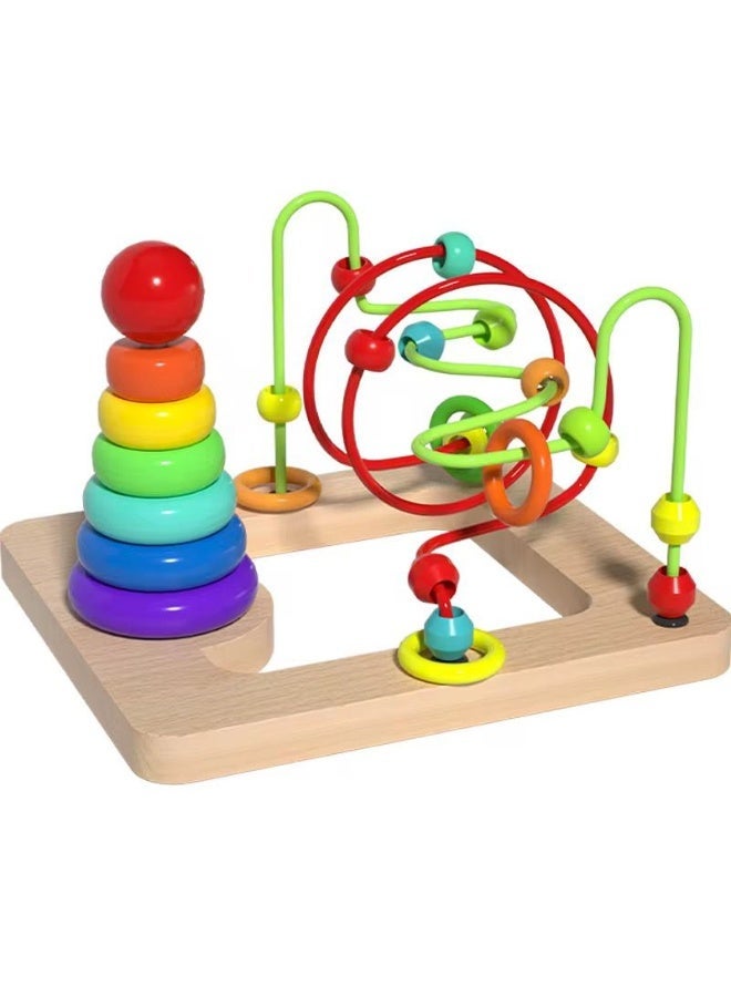 ضحكة  لعبة المتاهة السلكية والخرز الخشبي مع حلقات التكديس - لعبة مونتيسوري تعليمية 2 في 1 لتنمية المهارات الحركية والتركيز - Image 1