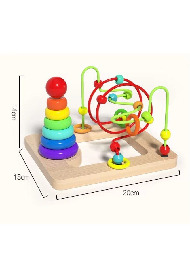ضحكة  لعبة المتاهة السلكية والخرز الخشبي مع حلقات التكديس - لعبة مونتيسوري تعليمية 2 في 1 لتنمية المهارات الحركية والتركيز - Image 4