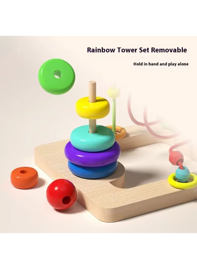 ضحكة  لعبة المتاهة السلكية والخرز الخشبي مع حلقات التكديس - لعبة مونتيسوري تعليمية 2 في 1 لتنمية المهارات الحركية والتركيز - Image 3