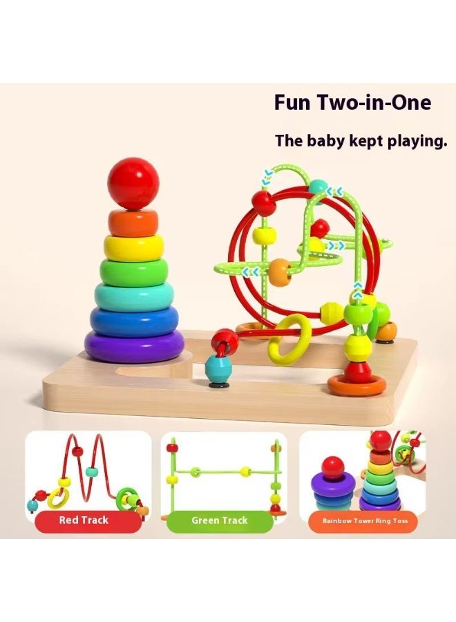 ضحكة  لعبة المتاهة السلكية والخرز الخشبي مع حلقات التكديس - لعبة مونتيسوري تعليمية 2 في 1 لتنمية المهارات الحركية والتركيز - Image 2