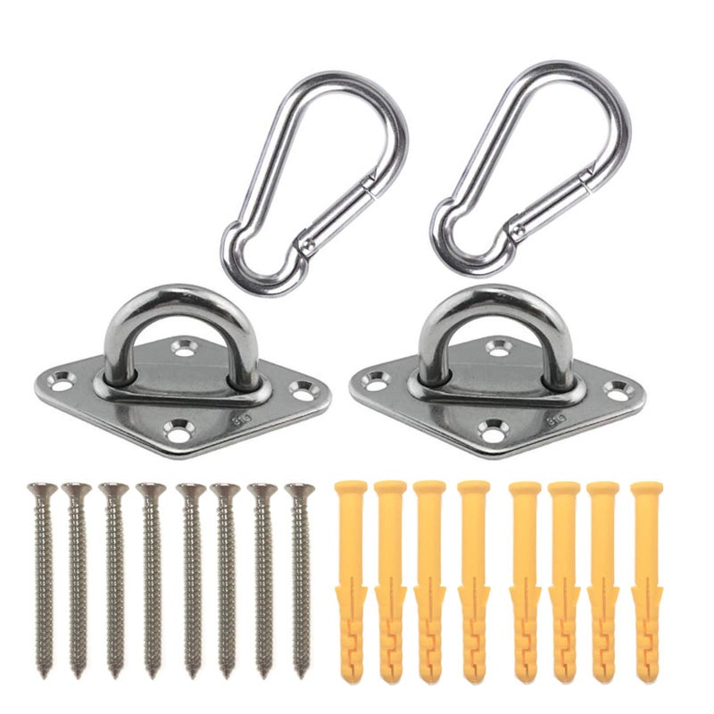 Heavy Duty Hammock Hanging Kit Pad Eye Plates Staple Ring HookCeiling Wall Mount Anchor Hooks Hanger for Swing Chair Suspension Shade Sail Hardware for Outdoor Indoor ActivityStainless Steel