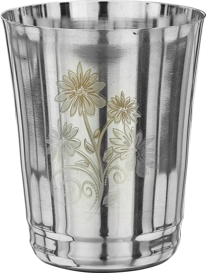 Nirvika 22 Gauge Stainless Steel Drinking Water Juice Tea GlassTumbler Set for Home Kitchen Dining I Ideal for Serving Beverages I Flower350 ml Silver Permanent Laser FlowerPack of 6 - Image 2